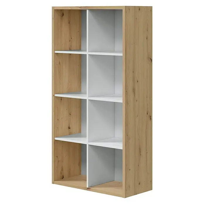 Estantería de madera Noa - L x An x Al: 33 x 71,5 x 137 cm, Roble Nodi/Blanco Artik, Vertical/Horizontal - Estantería bicolor de madera y blanca con múltiples compartimentos de almacenaje.