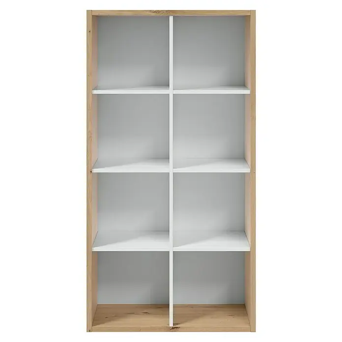 Estantería de madera Noa - L x An x Al: 33 x 71,5 x 137 cm, Roble Nodi/Blanco Artik, Vertical/Horizontal - Estantería modular con marco de madera clara y estantes blancos, ofrece 8 compartimentos.