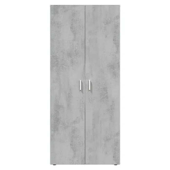 Armario multiusos de madera Tidy - L x An x Al: 37 x 80 x 182 cm, Blanco Artik/Cemento - Armario gris con efecto hormigón, dos puertas y dos tiradores blancos verticales.