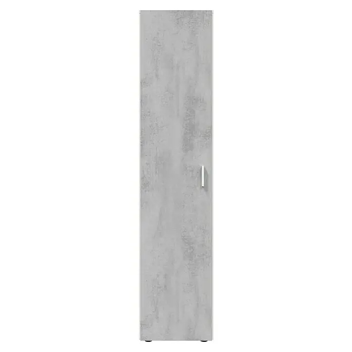 Armario multiusos de madera Tidy - L x An x Al: 37 x 41 x 182 cm, Blanco Artik/Cemento - Armario gris con aspecto de hormigón, con tirador vertical blanco y patas pequeñas.