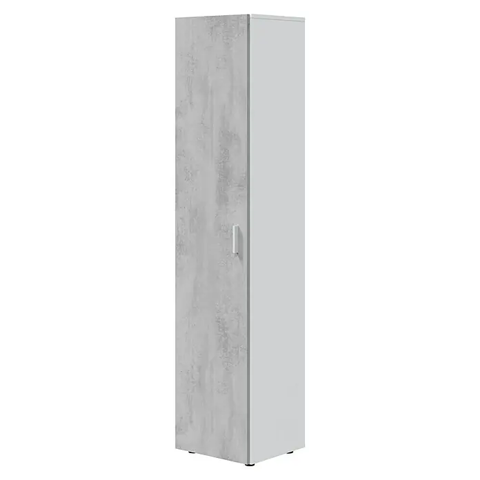 Armario multiusos de madera Tidy - L x An x Al: 37 x 41 x 182 cm, Blanco Artik/Cemento - Armario alto moderno con puerta de aspecto de hormigón texturizado y marco blanco, con un elegante tirador vertical.