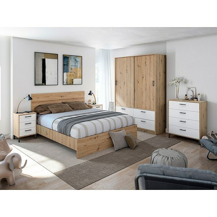 Cómoda Velvet (L x An x Al: 40 x 77,5 x 94 cm, Roble Nodi/Blanco Artik, Número de cajones: 4 ud.) | BAUHAUS