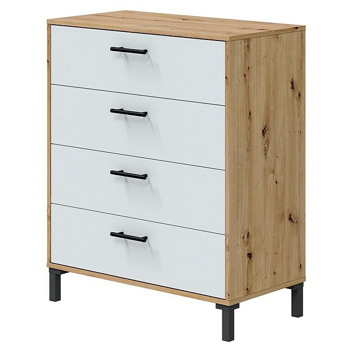 Cómoda Velvet (L x An x Al: 40 x 77,5 x 94 cm, Roble Nodi/Blanco Artik, Número de cajones: 4 ud.) | BAUHAUS