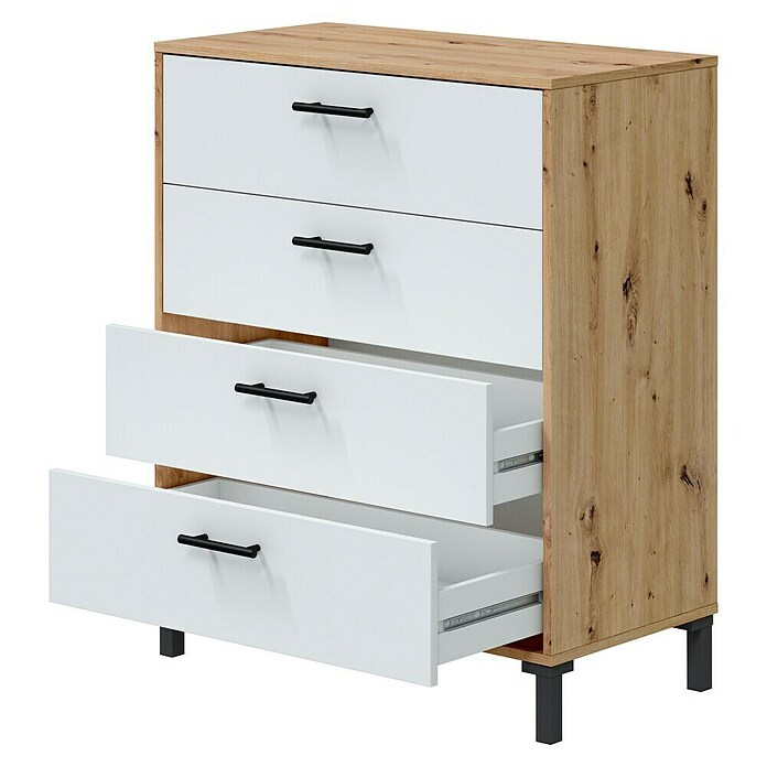 Cómoda Velvet (L x An x Al: 40 x 77,5 x 94 cm, Roble Nodi/Blanco Artik, Número de cajones: 4 ud.) | BAUHAUS