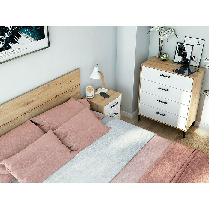 Cómoda Velvet (L x An x Al: 40 x 77,5 x 94 cm, Roble Nodi/Blanco Artik, Número de cajones: 4 ud.) | BAUHAUS