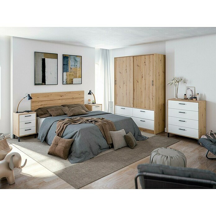 Cómoda Velvet (L x An x Al: 40 x 77,5 x 94 cm, Roble Nodi/Blanco Artik, Número de cajones: 4 ud.) | BAUHAUS