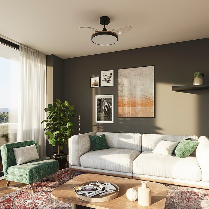 Arte confort Ventilador de techo Ginebra (Negro, 91 cm, 28 W, Blanco cálido) | BAUHAUS