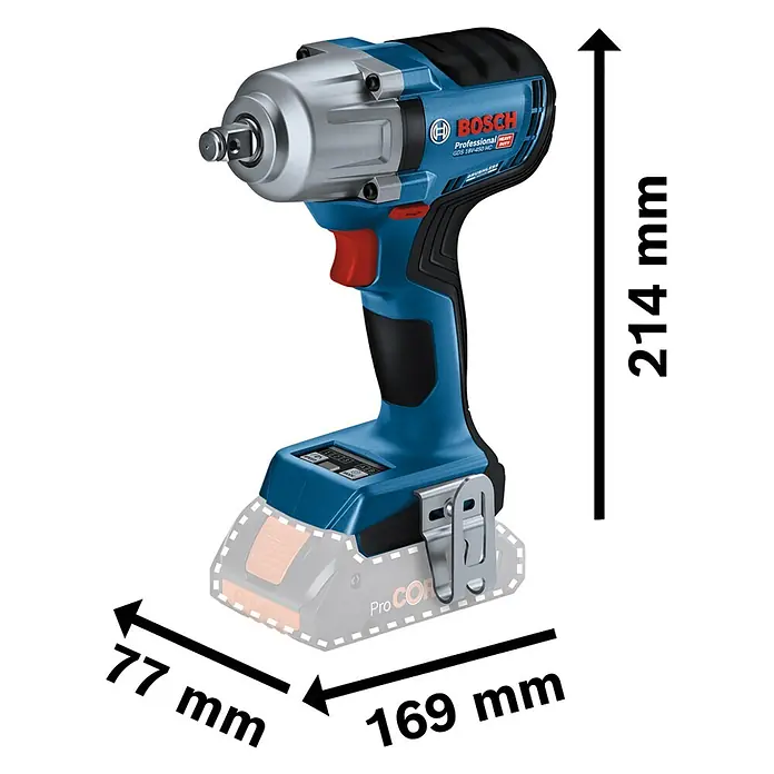 Bosch Professional AMPShare 18V Akku-Drehschlagschrauber PRO GDS 18V-450 HC - 18 V, Ohne Akku, 450 Nm - Blauer und schwarzer Bosch Akku-Schlagschrauber mit Abmessungen: 214mm H, 169mm L, 77mm B.