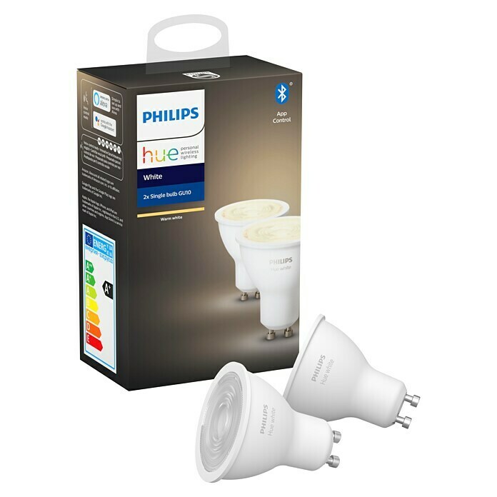 Philips Hue LED-Leuchtmittel-Set White (GU10, 5,2 W, Warmweiß, Dimmbar, 2 Stk.)