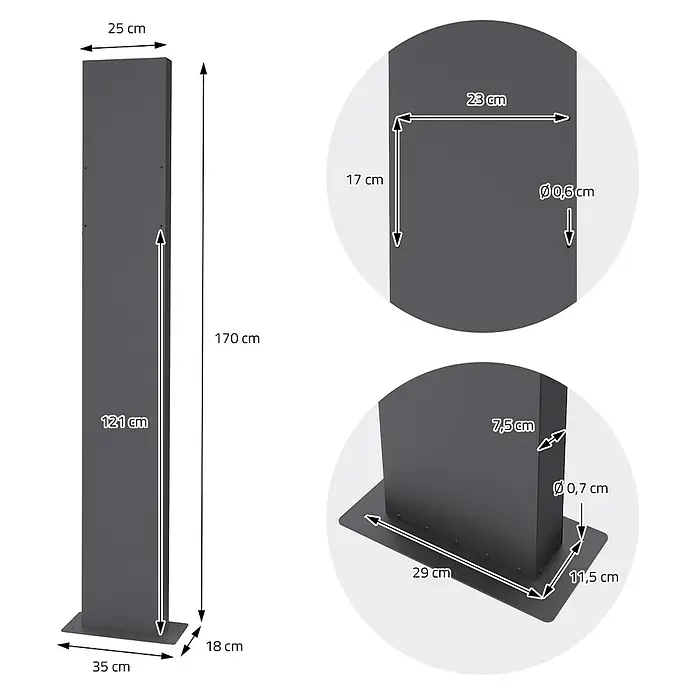 ML-Design Standbriefkasten Briefkasten Postkasten mit Zeitungsfach, inkl. Standfuß - L x B x H: 37 x 26 x 170 cm, Anthrazit, Weiß, Edelstahl, Zeitungsfach
