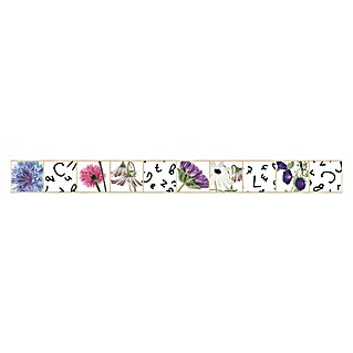 Cenefa para baldosas Flores y Letras (5 x 50 cm, Multicolor)