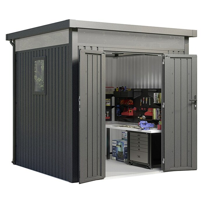 Gardol Gerätehaus Cubus (Außenmaß inkl. Dachüberstand (B x T): 230 x 230 cm, Metall, Schwarz) | BAUHAUS