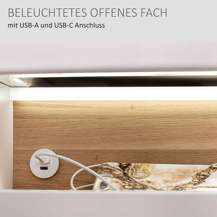Camargue Nature Waschtischunterschrank (100 x 45 x 46 cm, Weiß/Eiche) | BAUHAUS