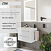 Camargue Star Waschtischunterschrank (47 x 70 x 52 cm, Mit Beleuchtung, Weiß, Hochglanz)