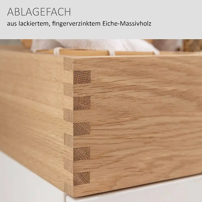 Camargue Nature Midischrank - 30 x 31,8 x 92 cm, Weiß/Eiche, DIN Anschlag: Rechts - Lackiertes Ablagefach aus fingerverzinktem Eiche-Massivholz.