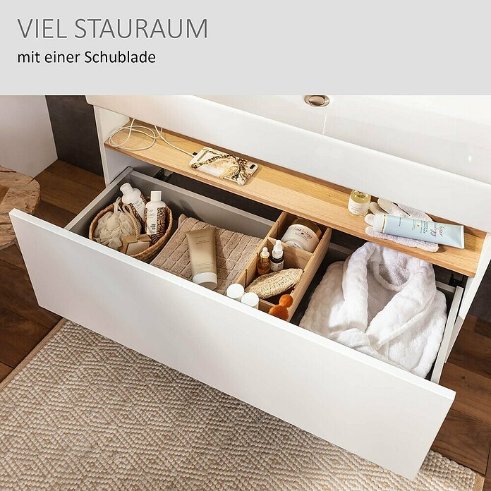 Camargue Nature Waschtischunterschrank (100 x 45 x 46 cm, Weiß/Eiche) | BAUHAUS