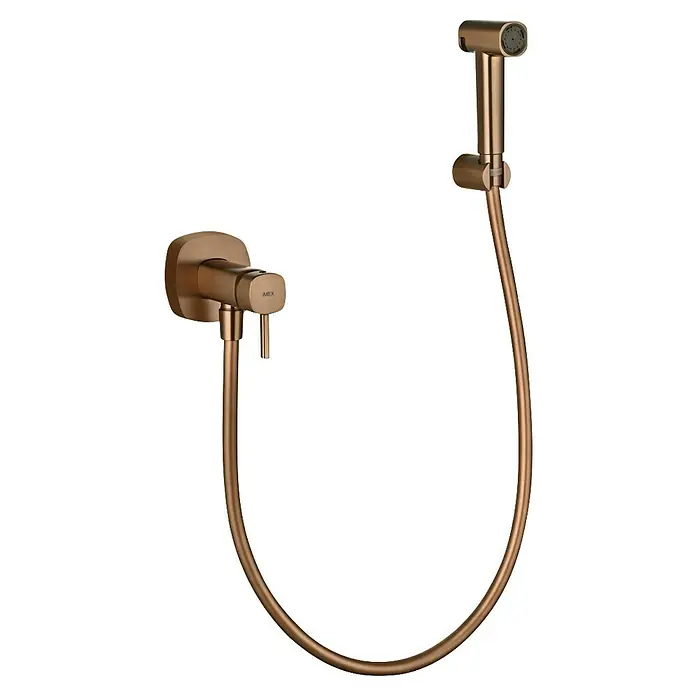 Camargue Bolonia Ducha higiénica inodoro - Oro rosa, Acero inoxidable - Set de ducha bidé dorado cepillado con mezclador de pared y manguera.