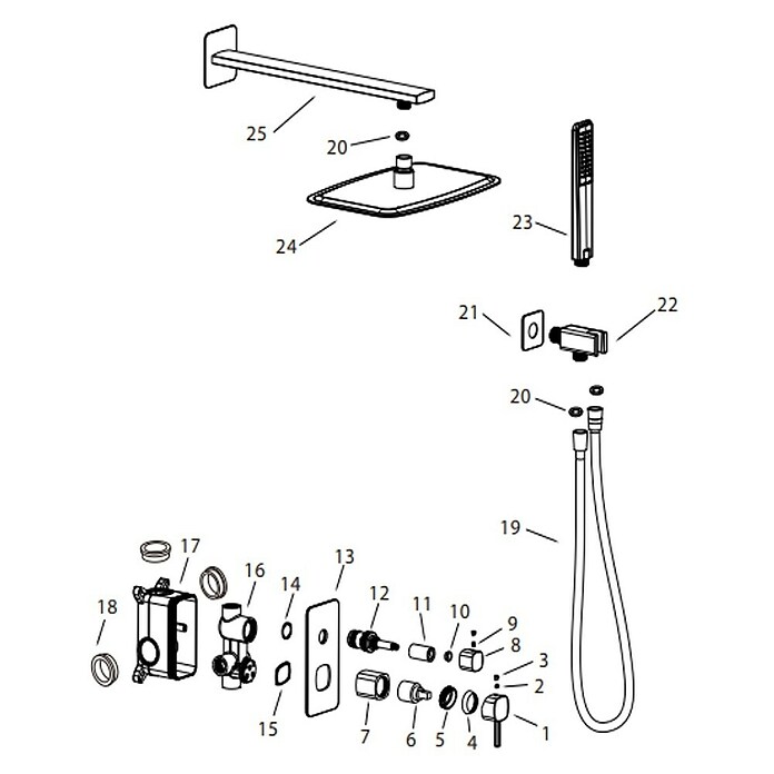 Camargue Bolonia Conjunto de ducha empotrado (Número de tipos de chorro: 1 ud., Negro) | BAUHAUS