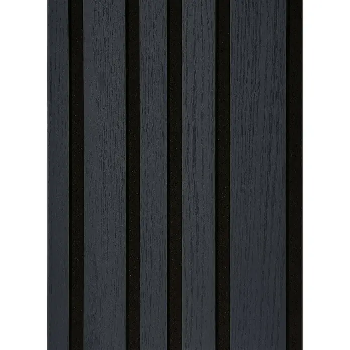 CanDo Akustikpaneel Blend - Eiche Lava, 2.600 x 300 x 17 mm, 2 Stk. - Dunkelgraues Lamellen-Akustikpaneel mit Holzoptik auf schwarzem Filzträger.