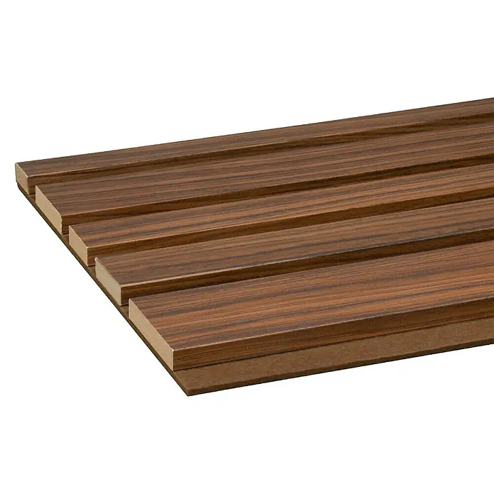 CanDo Akustikpaneel Blend - Walnuss Uni, 2.600 x 300 x 17 mm, 2 Stk. - Dunkelbraunes Holzoptik-Lamellenpaneel mit sichtbarer Maserung und Verbundkanten.