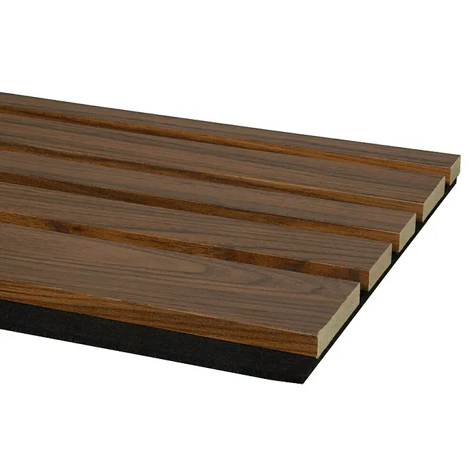 CanDo Akustikpaneel Blend - Walnuss, 2.600 x 300 x 17 mm, 2 Stk. - Akustikplatte mit braunen Holzlatten auf schwarzem Filz, zur Schalldämmung und Wandgestaltung.
