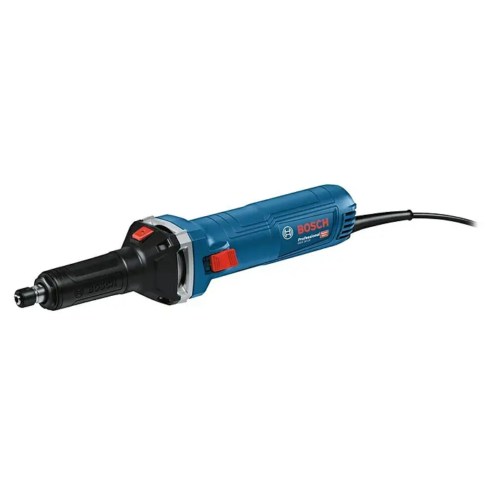 Bosch Professional Geradschleifer GGS 30 LS - 750 W, Leerlaufdrehzahl: 7.000 U/min - 33.000 U/min - Blauer und schwarzer Bosch Professional GGS 30 LS Geradschleifer mit roten Tasten.