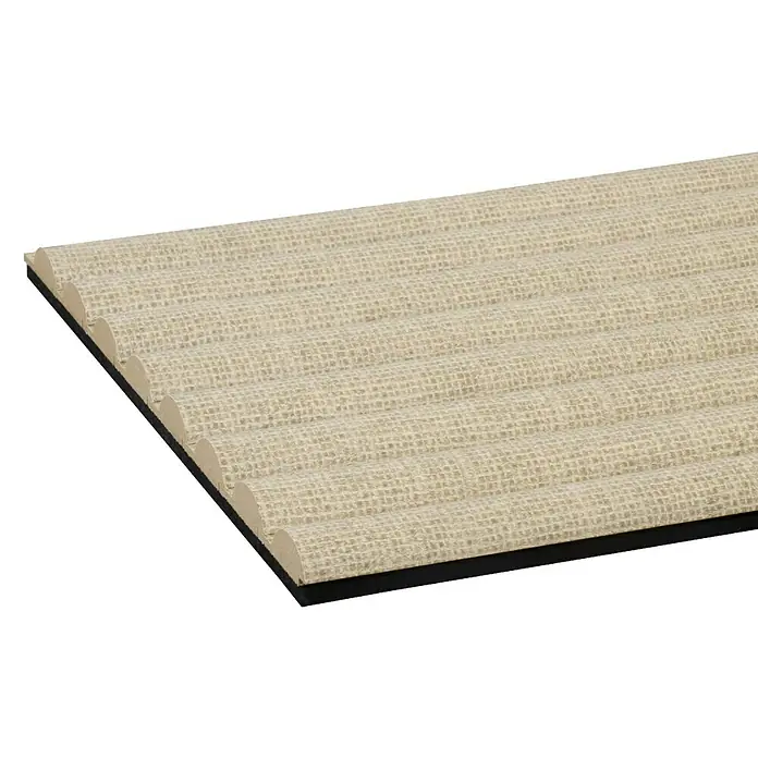 CanDo Akustikpaneel Curve - Sand, 2.600 x 300 x 19 mm, 2 Stk. - Helles beiges Wellenpaneel mit gewebter Textur und schwarzer Unterseite.