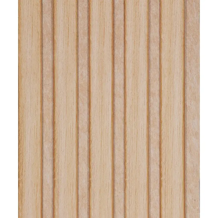 CanDo Akustikpaneel Ellips - Eiche Natur Uni, 2.600 x 300 x 17 mm, 2 Stk. - Helle Holzvertäfelung mit vertikaler Rillenstruktur.