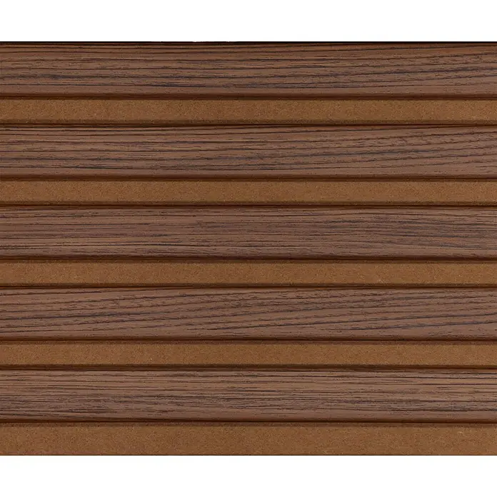 CanDo Akustikpaneel Ellips - Walnuss Uni, 2.600 x 300 x 17 mm, 2 Stk. - Braunes Lamellenmaterial mit Holzmaserung und strukturierten Stoffabschnitten, ideal für Jalousien.