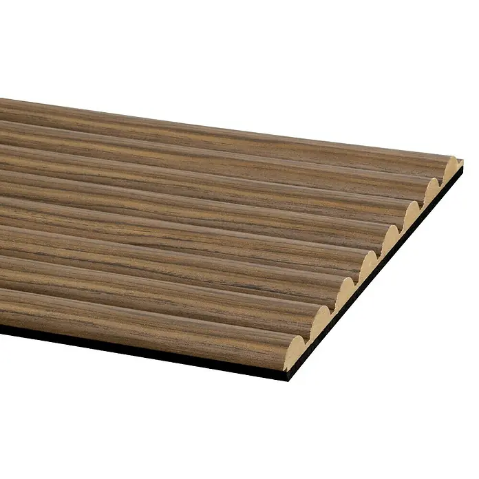 CanDo Akustikpaneel Curve - Walnuss Uni, 2.600 x 300 x 19 mm, 2 Stk. - Braunes Holzmaserung-Riffelpaneel für dekorative Wandverkleidungen.