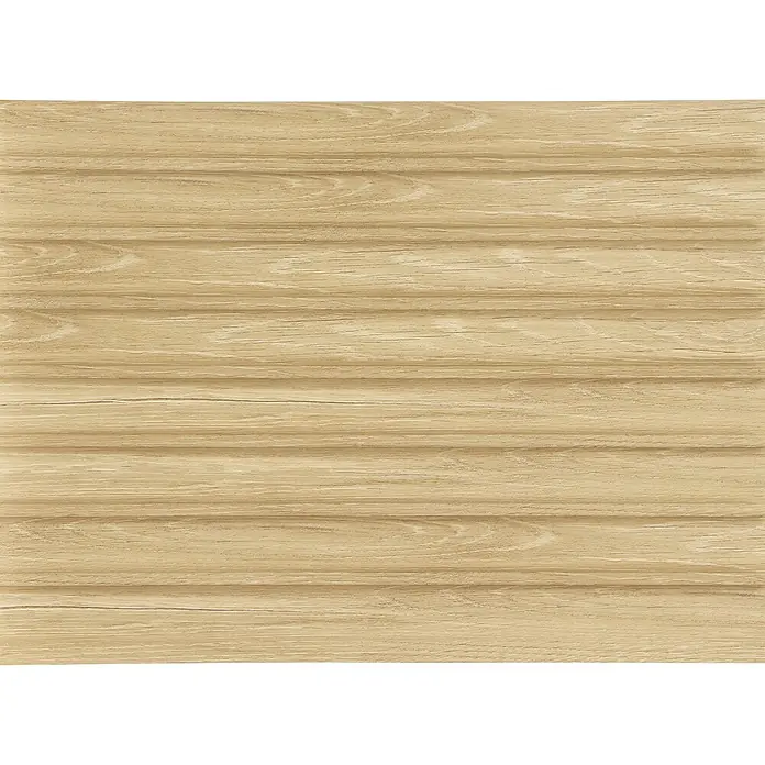 CanDo Akustikpaneel Curve - Eiche Natur Uni, 2.600 x 300 x 19 mm, 2 Stk. - Hellbraune Holzverkleidung mit horizontalen Rillen und Holzmaserung.