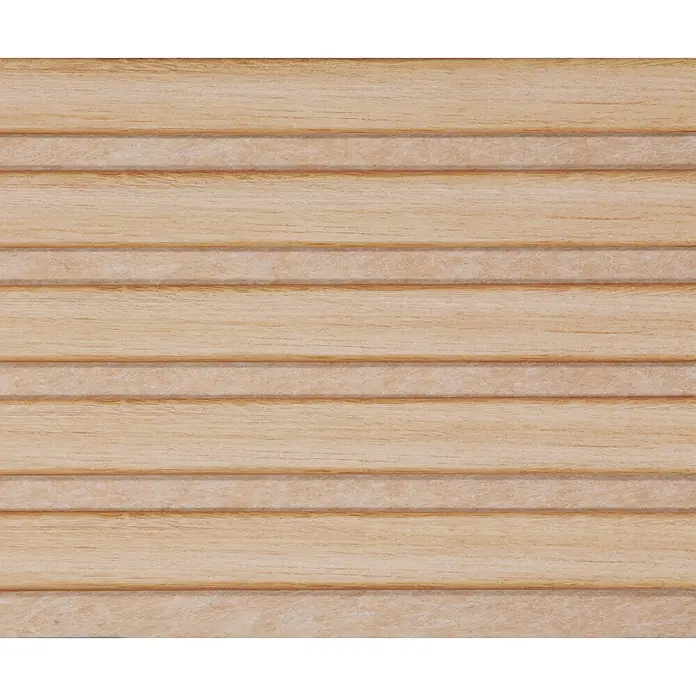 CanDo Akustikpaneel Ellips - Eiche Natur Uni, 2.600 x 300 x 17 mm, 2 Stk. - Hellbraunes Plissee mit horizontalen Holzoptik-Lamellen und texturiertem Stoff in den Falten.