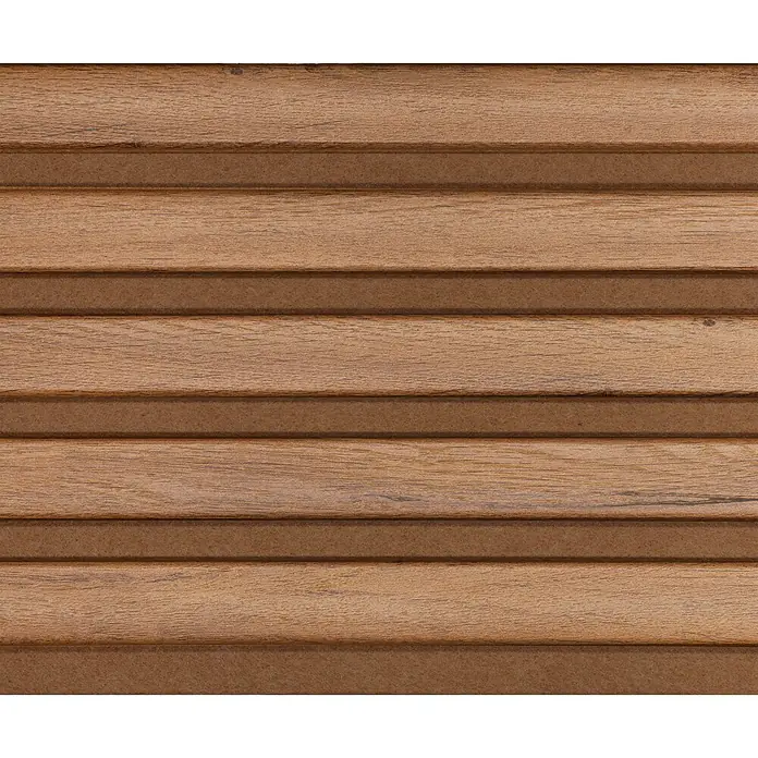 CanDo Akustikpaneel Ellips - Eiche Rustikal Uni, 2.600 x 300 x 17 mm, 2 Stk. - Horizontale braune Holzplatte mit vertieften Lamellen.