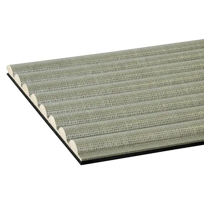CanDo Akustikpaneel Curve - Sage, 2.600 x 300 x 19 mm, 2 Stk. - Wellblech für Dächer in Hellgrau mit texturierter Oberfläche und schwarzer Rückseite.