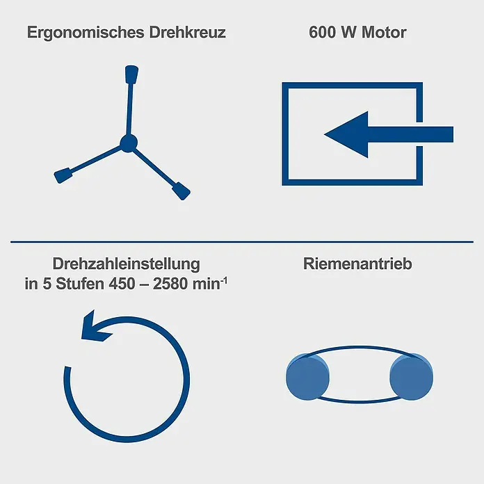 Scheppach Tischbohrmaschine TBM250 Vario - 600 W, Leerlaufdrehzahl: 1.490 U/min, Spannweite Bohrfutter: 3 mm - 13 mm - Merkmale: Ergonomisches Drehkreuz, 600 W Motor, 5-Stufen-Drehzahleinstellung und Riemenantrieb.
