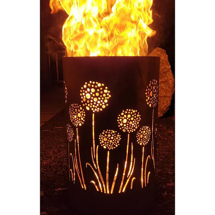 TiKo-Design Holzkohlegrill Feuertonne-Pusteblumen - Grau