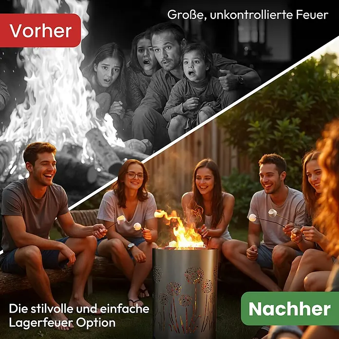 TiKo-Design Holzkohlegrill Feuertonne-Pusteblumen - Grau
