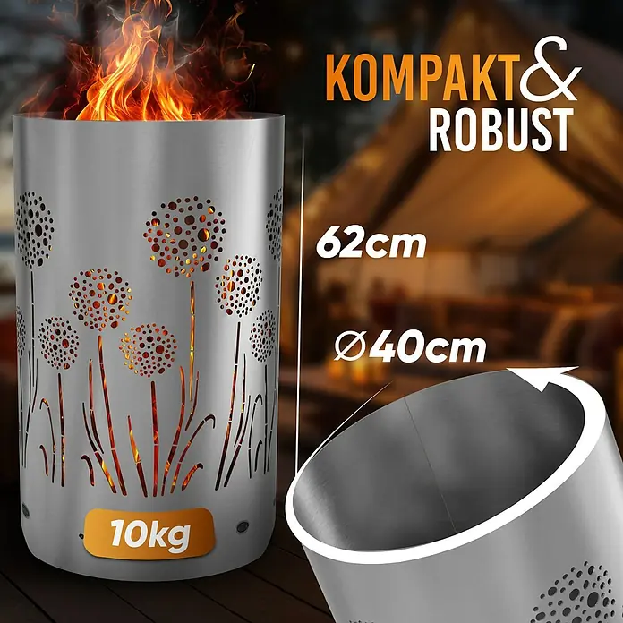 TiKo-Design Holzkohlegrill Feuertonne-Pusteblumen - Grau