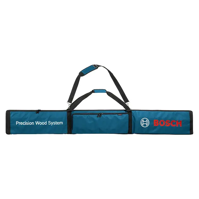 Bosch Professional Transporttasche FSN - 550 x 224 x 70 mm - Türkisblaue Stoff-Tragetasche für Bosch Precision Wood System, mit schwarzen Riemen und Reißverschlüssen.