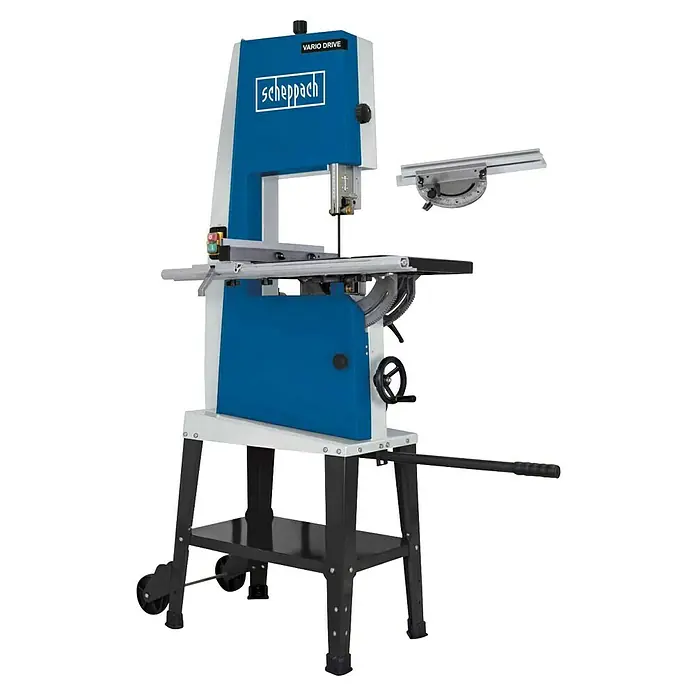 Scheppach Bandsäge Basa 3.0 v - 700 W, Durchlasshöhe: 205 mm, Durchlassbreite: 306 mm - Blau-weiße Scheppach Bandsäge mit Vario Drive, schwarzem Untergestell und einstellbarem Gehrungswinkel.