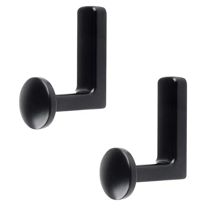 Rei Garderobenhaken C8725 - L x B x H: 47 x 27 x 65 mm, Zinkdruckguss, Schwarz, 2 Stk. - Zwei schwarze L-förmige Wandhaken aus Metall.