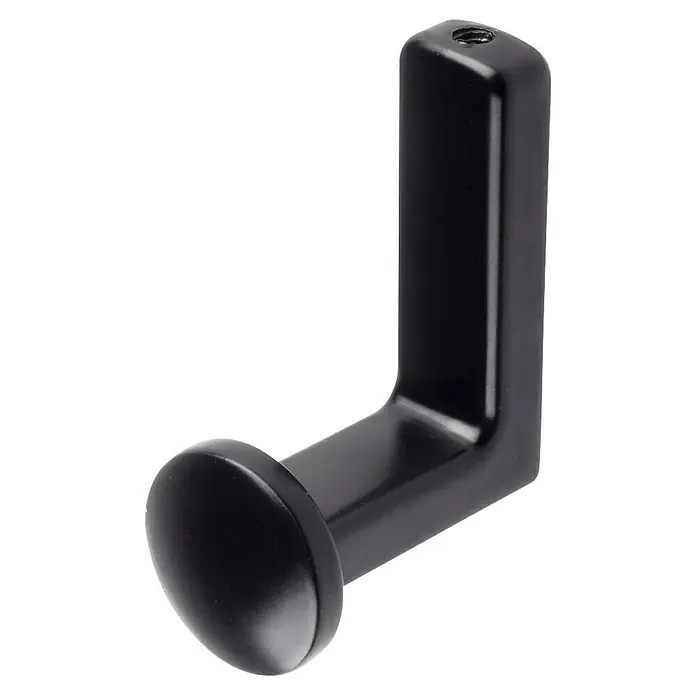 Rei Garderobenhaken C8725 - L x B x H: 47 x 27 x 65 mm, Zinkdruckguss, Schwarz, 2 Stk. - Schwarzer L-förmiger Garderobenhaken mit abgerundetem Ende und Gewindebohrung oben.