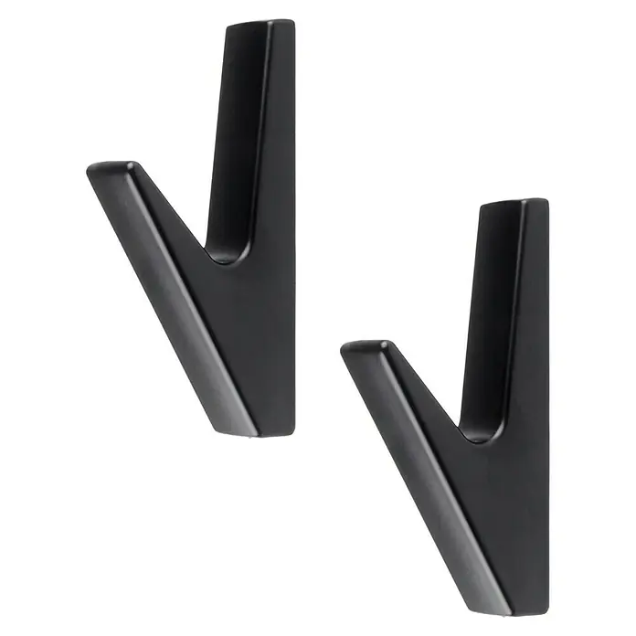 Rei Garderobenhaken C8728 - L x B x H: 40 x 14 x 78 mm, Zinkdruckguss, Schwarz, 2 Stk. - Zwei schlanke, schwarze V-förmige Garderobenhaken mit matter Oberfläche.