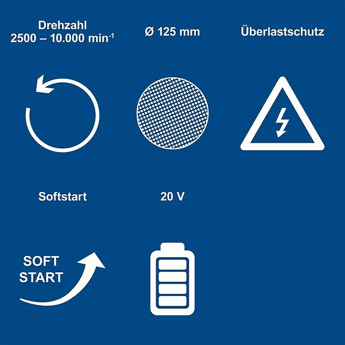 Scheppach IXES 20V Akku-Winkelschleifer C-ATB15/1-X - 1 Akku, 4 Ah, Durchmesser Scheibe: 125 mm - Technische Daten: 2500-10000 U/min, 125mm Scheibe, Überlastschutz, Sanftanlauf, 20V Akku.