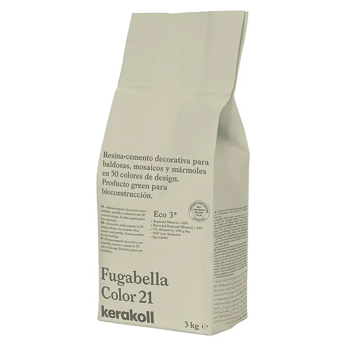 Kerakoll Mortero para juntas - cemento Fugabella - Color: 21, 3 kg - Imagen del producto Fugabella Color 21 Kerakoll, un mortero de resina decorativa para baldosas, mosaicos y mármol en 50 colores de diseño.