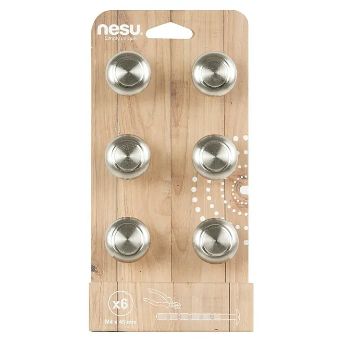 Nesu Pomo para muebles 6316 6 uds. - 6 ud., Ø x Al: 30 x 30 mm, Acero - Paquete de seis pomos para muebles Nesu con tornillos M4 x 45 mm, ideales para mejorar muebles. Diseño sencillo y moderno para cualquier habitación.