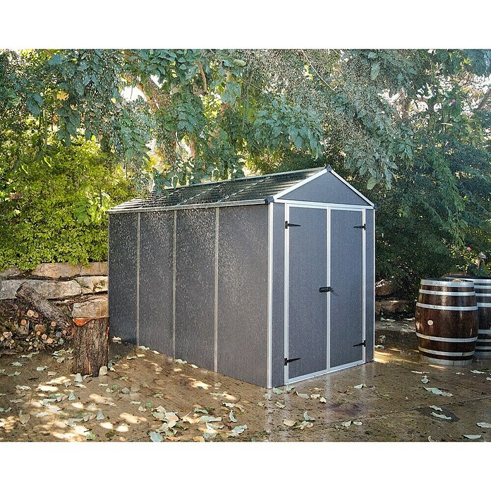 Palram – Canopia Gerätehaus Rubicon (Außenbreite inkl. Dachüberstand: 175 cm, Außentiefe inkl. Dachüberstand: 302 cm, Kunststoff, Dunkegrau) | BAUHAUS