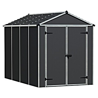 Palram – Canopia Gerätehaus Rubicon (Außenbreite inkl. Dachüberstand: 175 cm, Außentiefe inkl. Dachüberstand: 302 cm, Kunststoff, Dunkegrau)