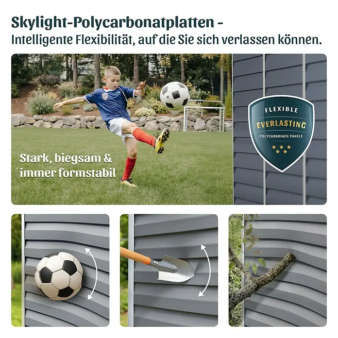 Palram – Canopia Regal-Set - Passend für: Palram-Canopia Gerätehaus SkyLight & Rubicon - Robuste Polycarbonatplatten zeigen Flexibilität und Beständigkeit gegen Stöße von Ball, Schaufel und Ast.
