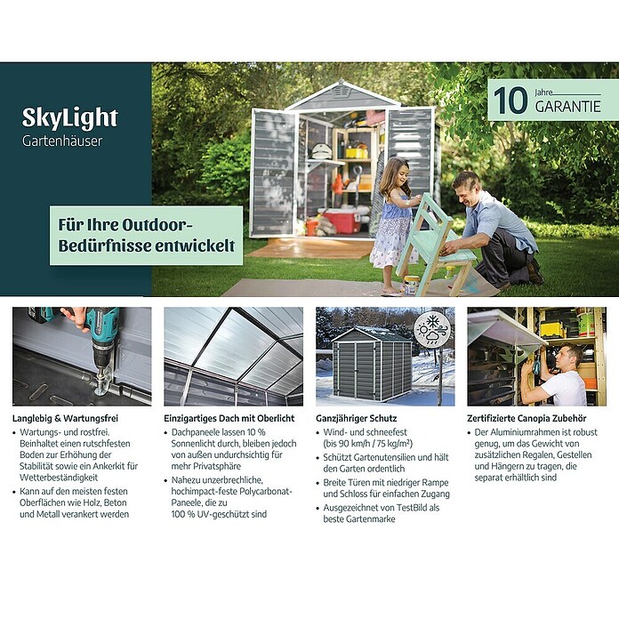Palram – Canopia Gerätehaus Skylight (Braun, Außenmaß inkl. Dachüberstand (B x T): 110 x 175 cm) | BAUHAUS